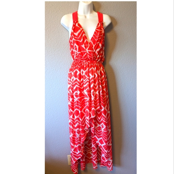 Foreign Exchange Red/Orange and White High Low Sundress Halter Asymmetric Sz. S - Picture 4 of 14